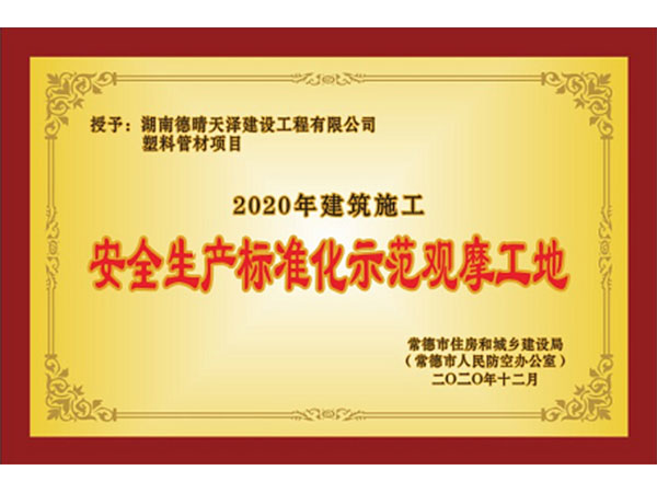 塑料管材2020年12月頒發(fā)標(biāo)準(zhǔn)化工地獎牌